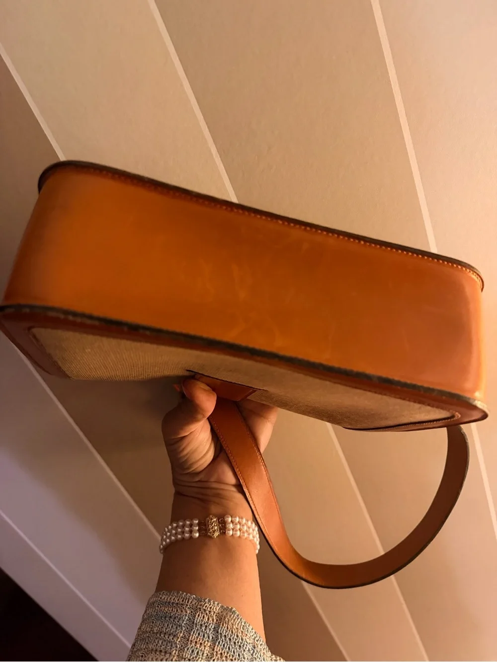 Hermes Beige Canvas and Tan Leather Shoulder Bag - Picture 4 of 6